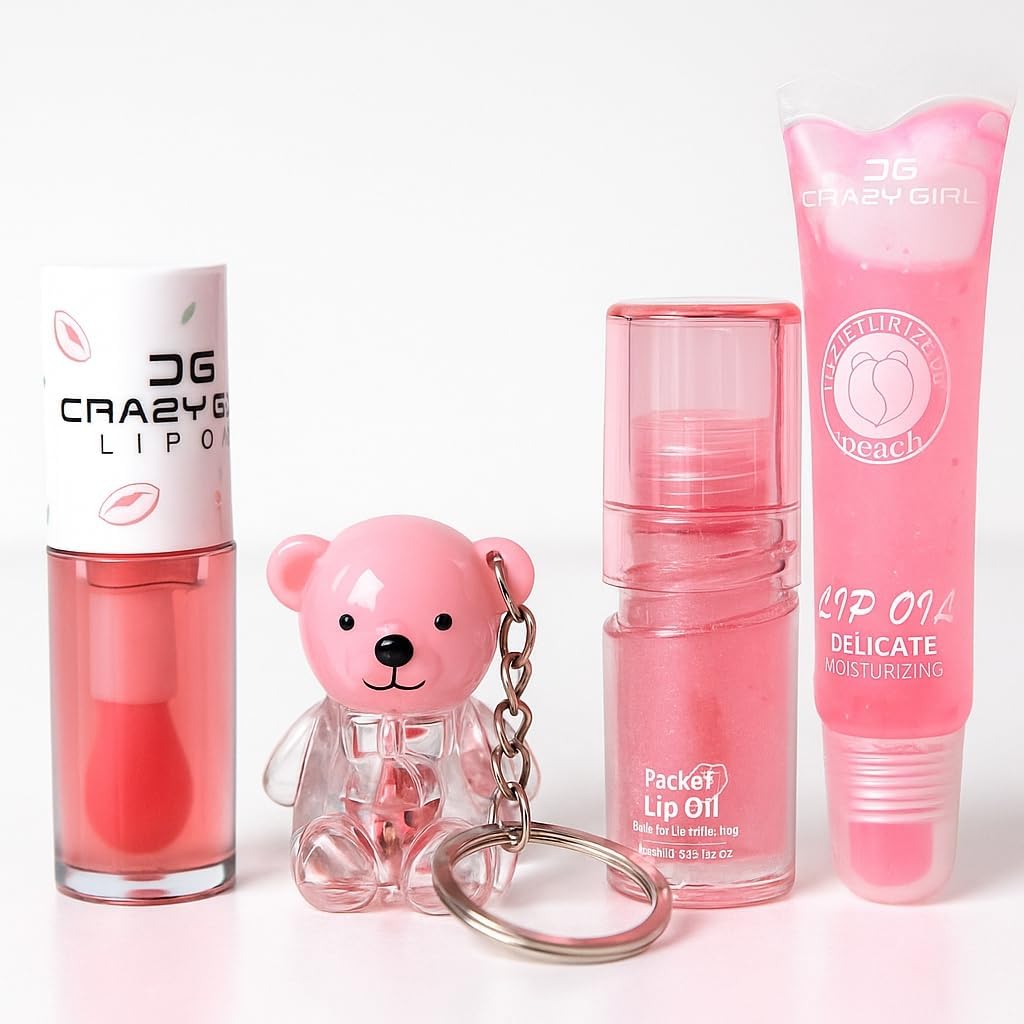 cute Aesthetic 4-In-1Lip Care Combo Set-Waterproof Long-lasting Fruit Flavored Lip Oil & Gloss for Girls